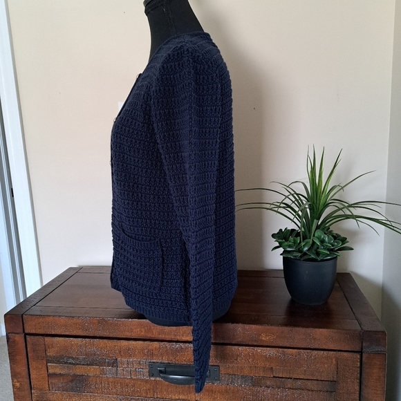 Cristina B Navy Cardigan Women's XS Blue Knit Sweater Gold Button Detail Chic - Picture 7 of 12